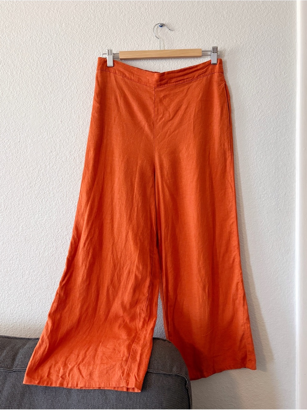 Wide Leg Linen-Blend Pants in Rust/Orange